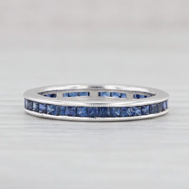 women’s emerald cut diamond engagement rings-1.50ctw Blue Sapphire Eternity Band 18k White Gold Size 5 Wedding Ring