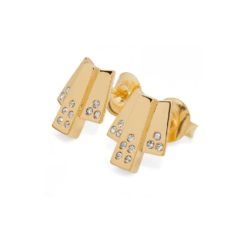 women’s statement dangling earrings-Art Deco Triple Layer Studs in Gold