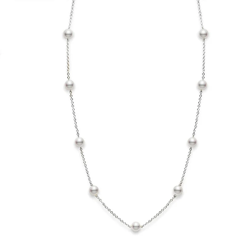 women’s long chain necklaces-Akoya Cultured Pearl Station Necklace