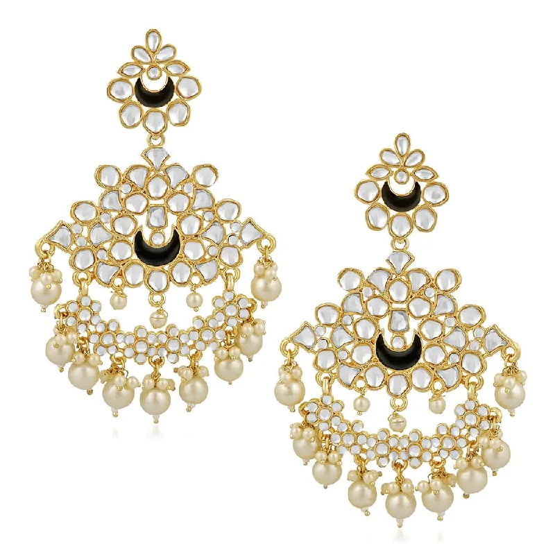 women’s emerald earrings-Mahi Ethnic Gold Plated White Kundan Chandbali Earring For Women VECJ100204