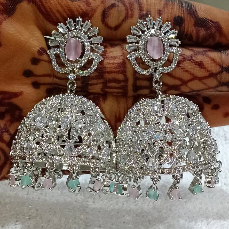 women’s twisted earrings-Kavita Art Silver Plated American Diamond Jhumki