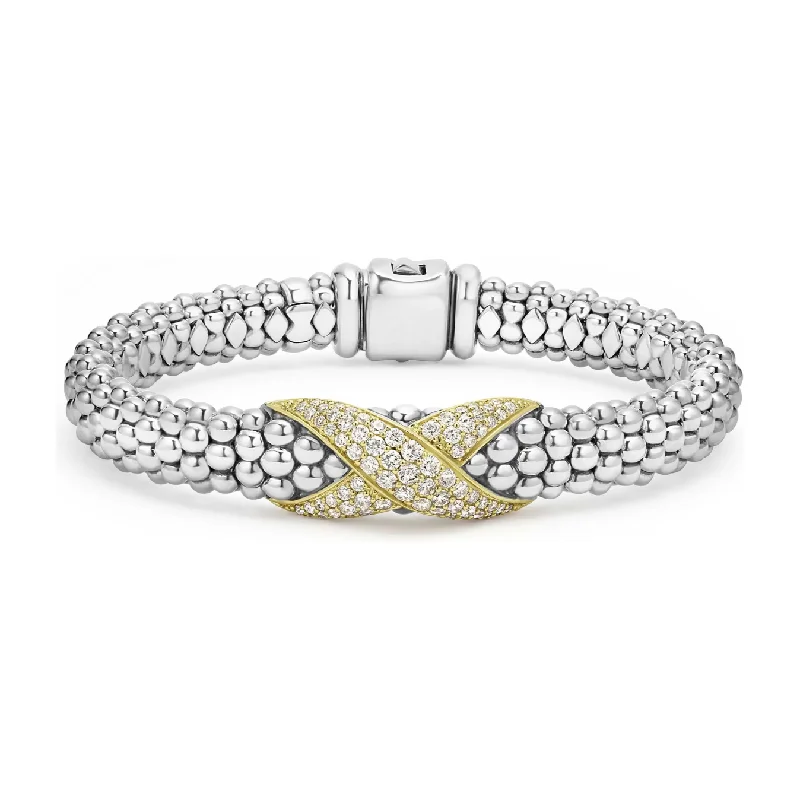 women’s minimalist bracelets-Lagos 18K and Sterling Silver Embrace Large Diamond Bracelet