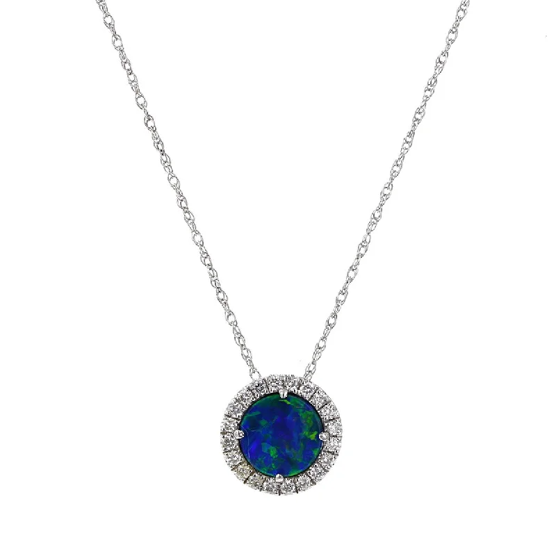 women’s elegant necklaces-Australian Opal Doublet and Diamond Halo Necklace