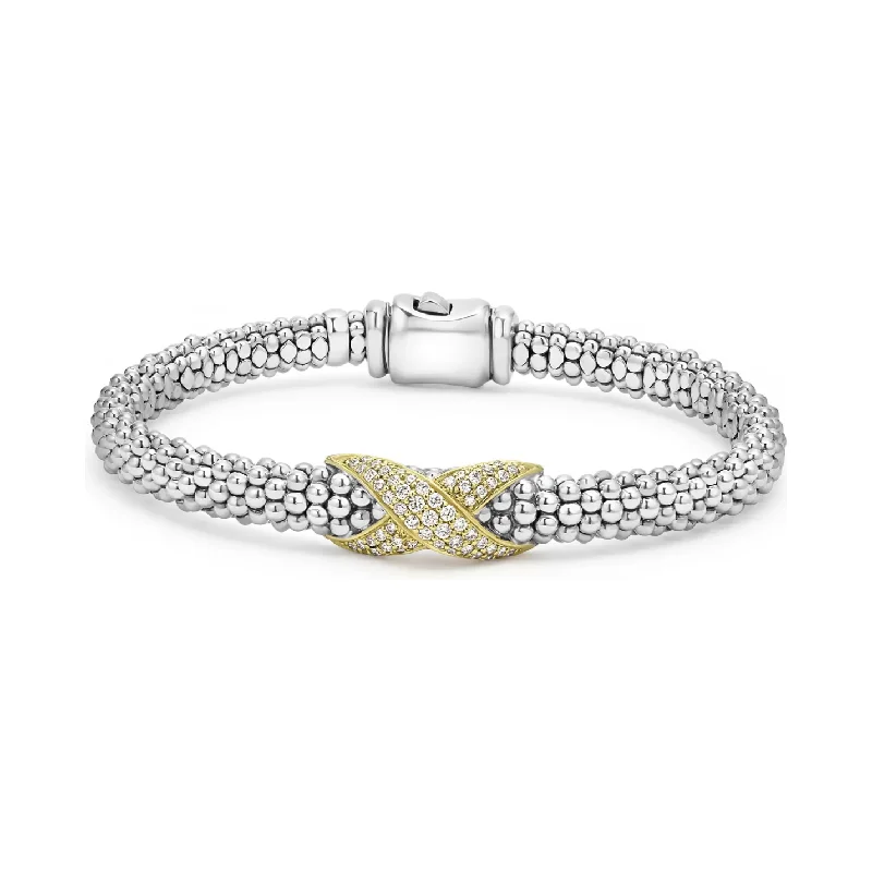 women’s statement bracelets-Lagos 18K and Sterling Silver Embrace Small Diamond Bracelet