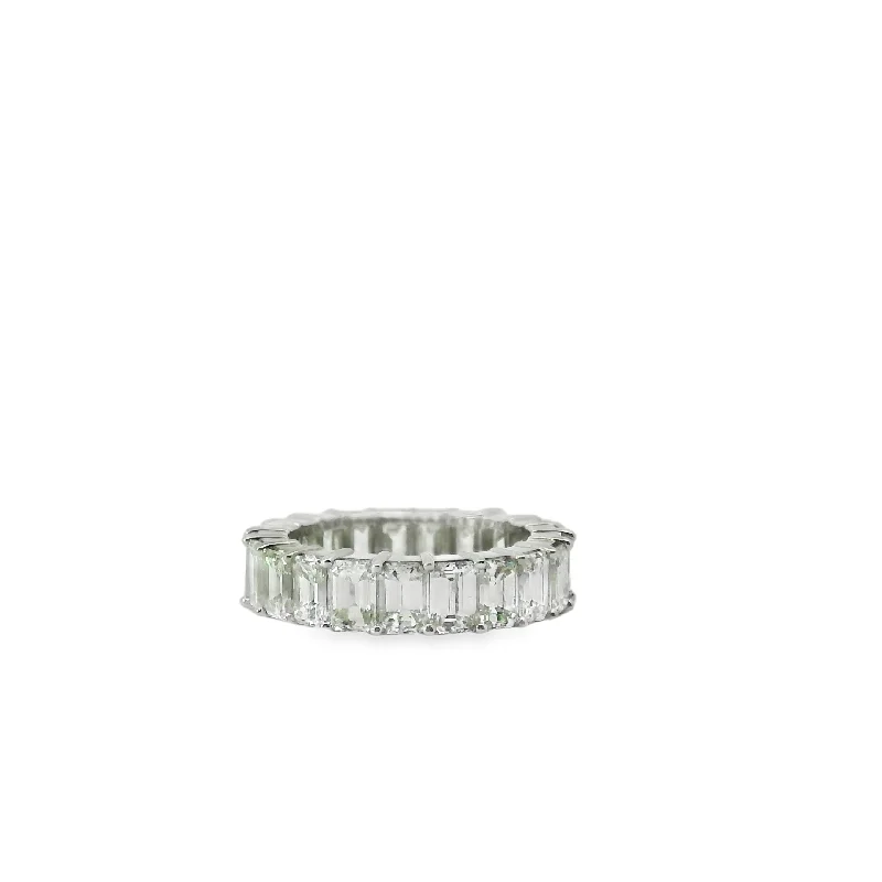 women’s conflict-free engagement rings-Emerald Cut Eternity Band Wedding Ring