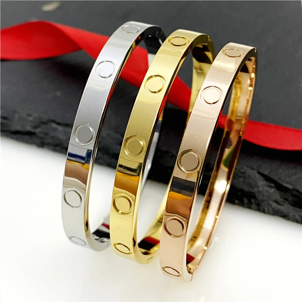 women’s bangles-Elegant Lady Solid Color Titanium Steel Bangle