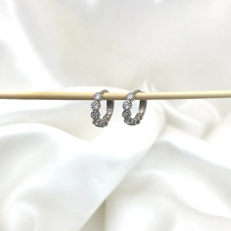 women’s earrings-925 Sterling Silver Rounded Bezel Set CZ Huggies