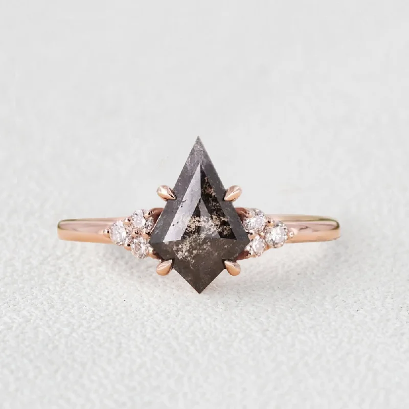 women’s rose gold engagement rings-Unique Salt and Pepper Diamonds Kite Cut Engagement Ring