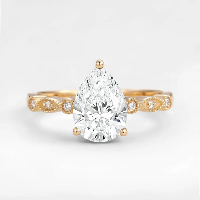 women’s vintage engagement rings-3.0CT Unique Inspired Pear Shaped Lab Grown Diamond Engagement Ring - Clara